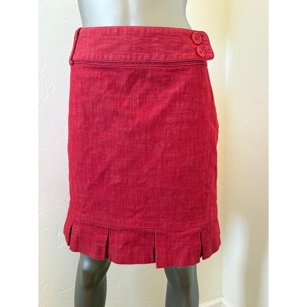 Etcetera Vintage Ruby Red Mini Skirt: Textured Ruffle Hem & Button Waist Detail